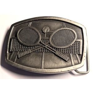 Vintage Pewter Tennis Rackets Belt Buckle 1977 Indiana Metal Craft - S98